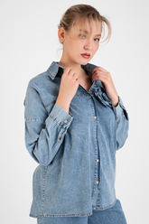 HatunAtila Çiçek Detaylı İkili Takım - 7794 Mavi